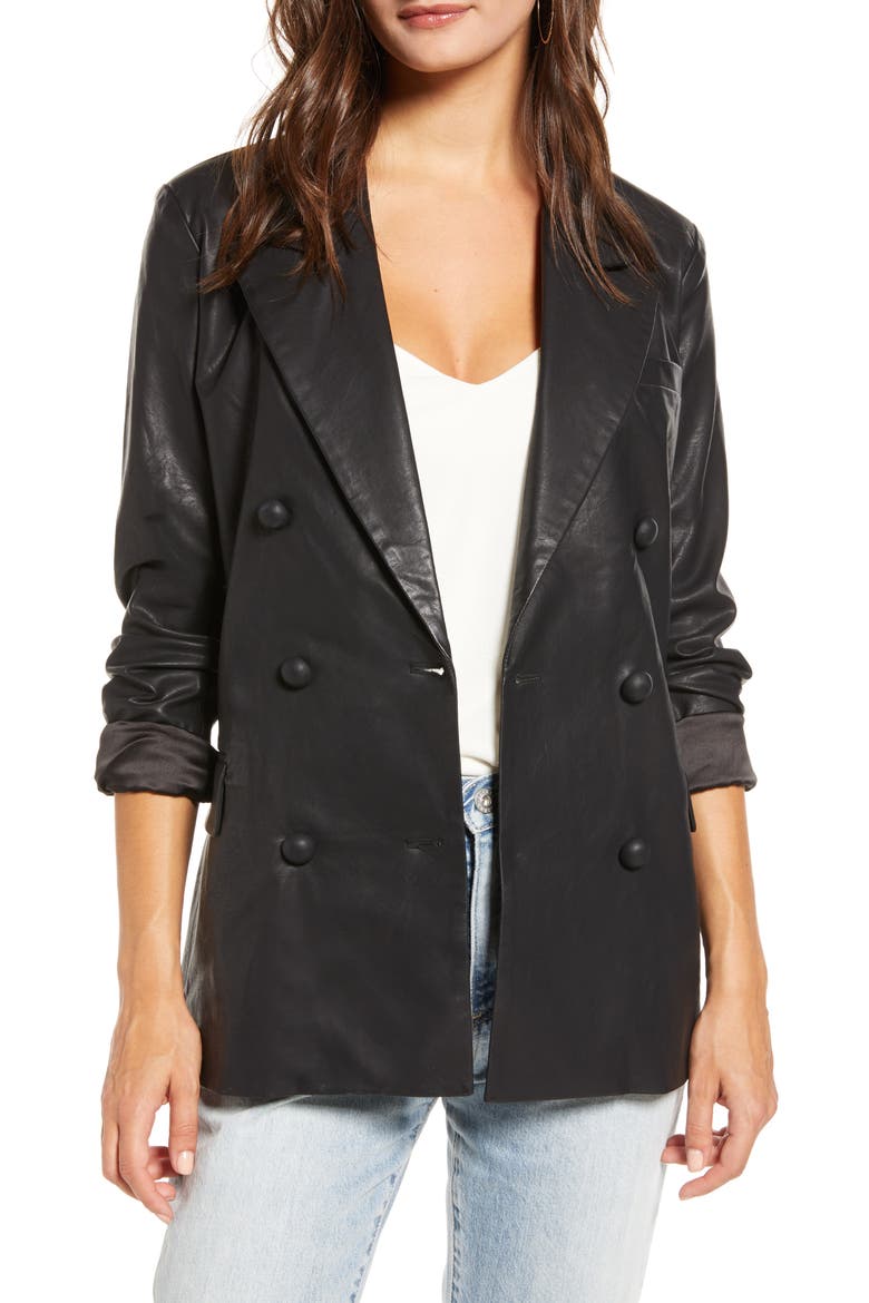 Faux Leather Blazer, Main, color, CARBON