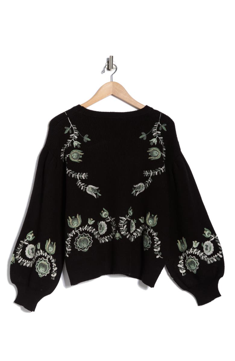 ELIE ELIE TAHARI Floral Embrodiered Sweater, Alternate, color, Black W/ Embroidery