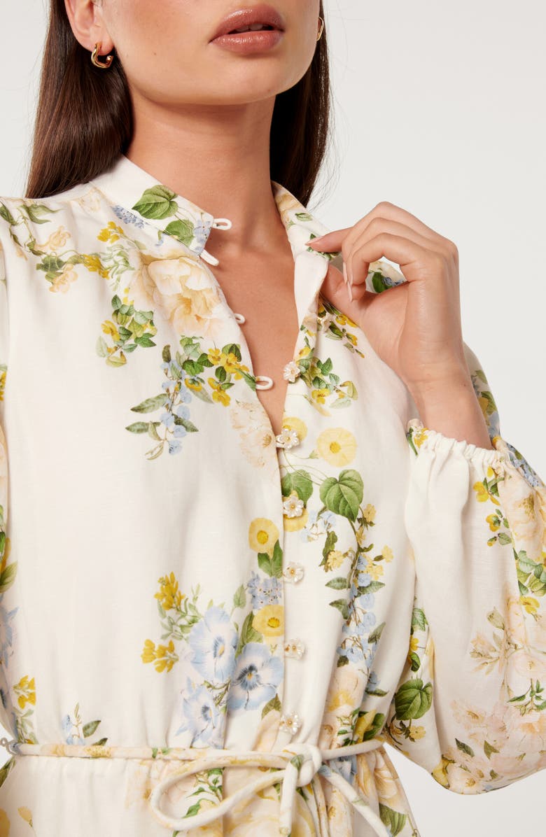 Ever New Annalise Tie Waist Long Sleeve Linen Blend Minidress, Alternate, color,