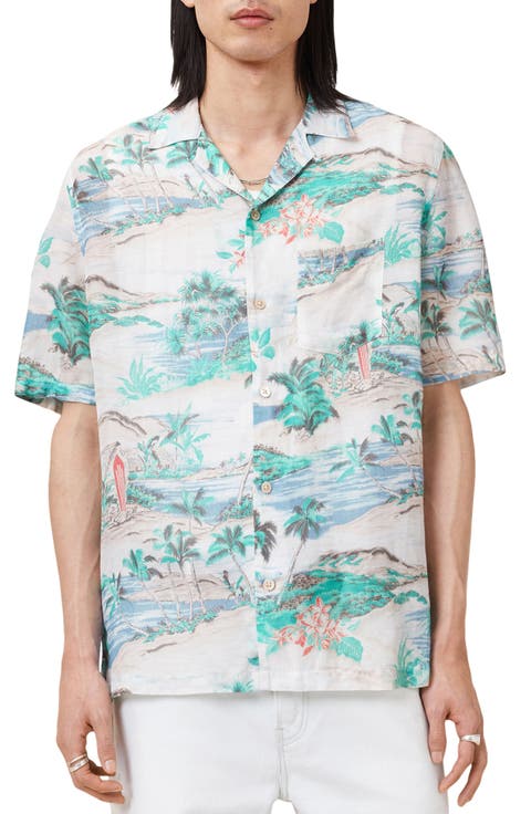 Biarritz Tropical Print Viscose & Linen Camp Shirt
