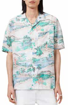 AllSaints Biarritz Tropical Print Viscose & Linen Camp Shirt