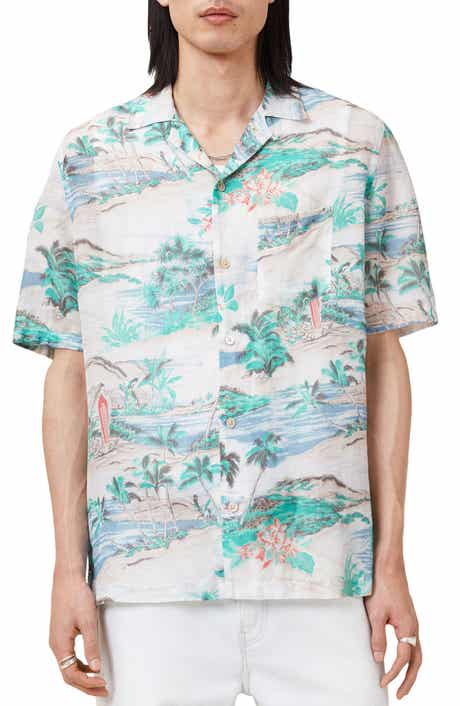 AllSaints Biarritz Tropical Print Viscose & Linen Camp Shirt