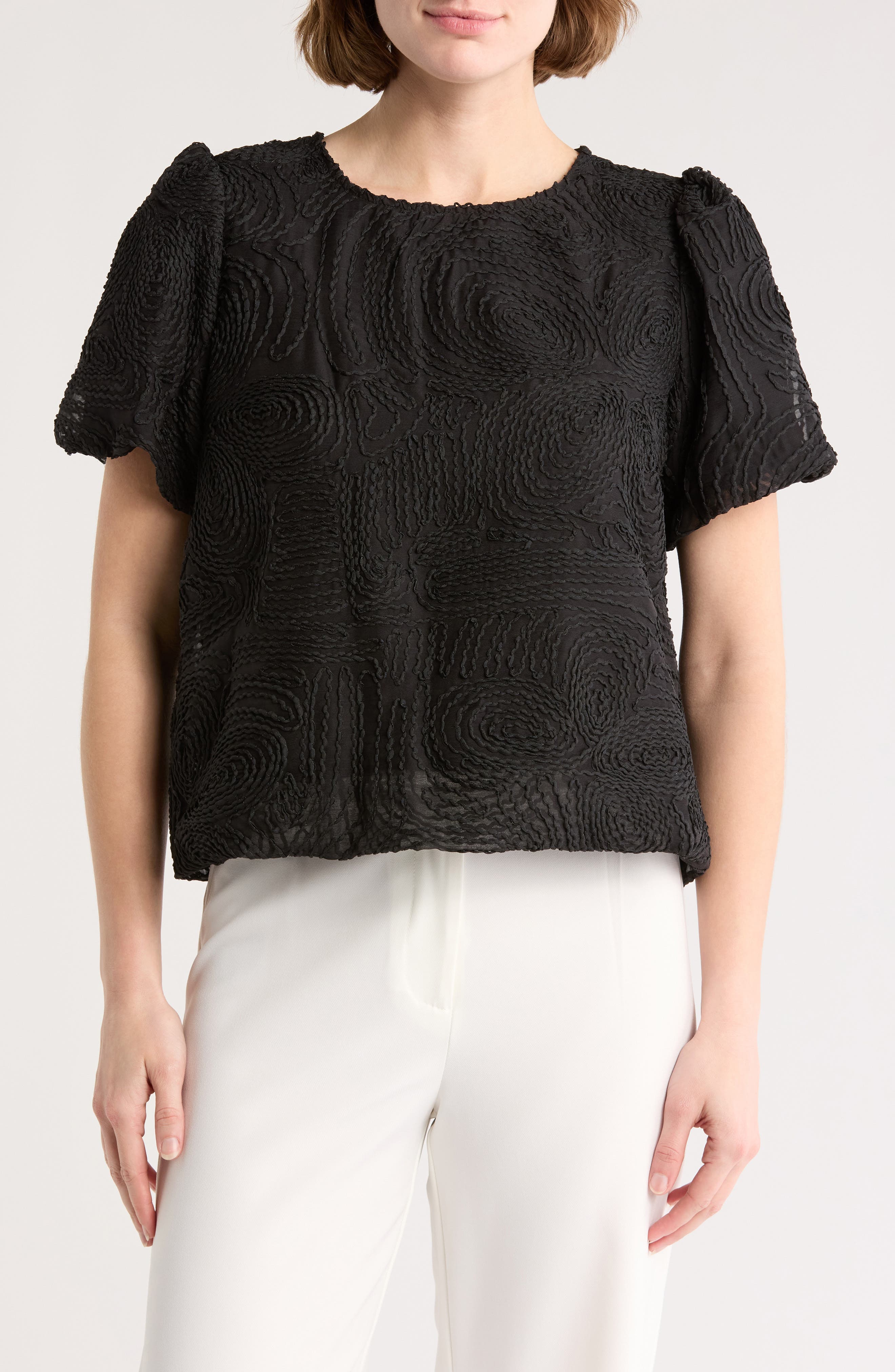 Adrianna Papell Textured Puff Sleeve Top