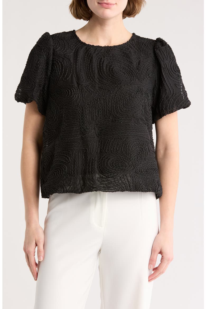 Textured Puff Sleeve Top, Main, color, BLACK
