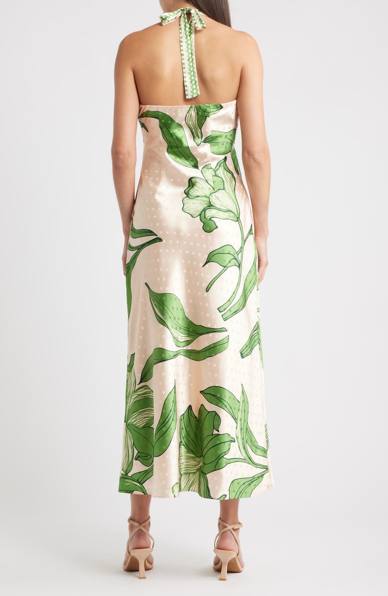 CIEBON Runie Floral Satin Halter Dress, Alternate, color, Cream/ Green
