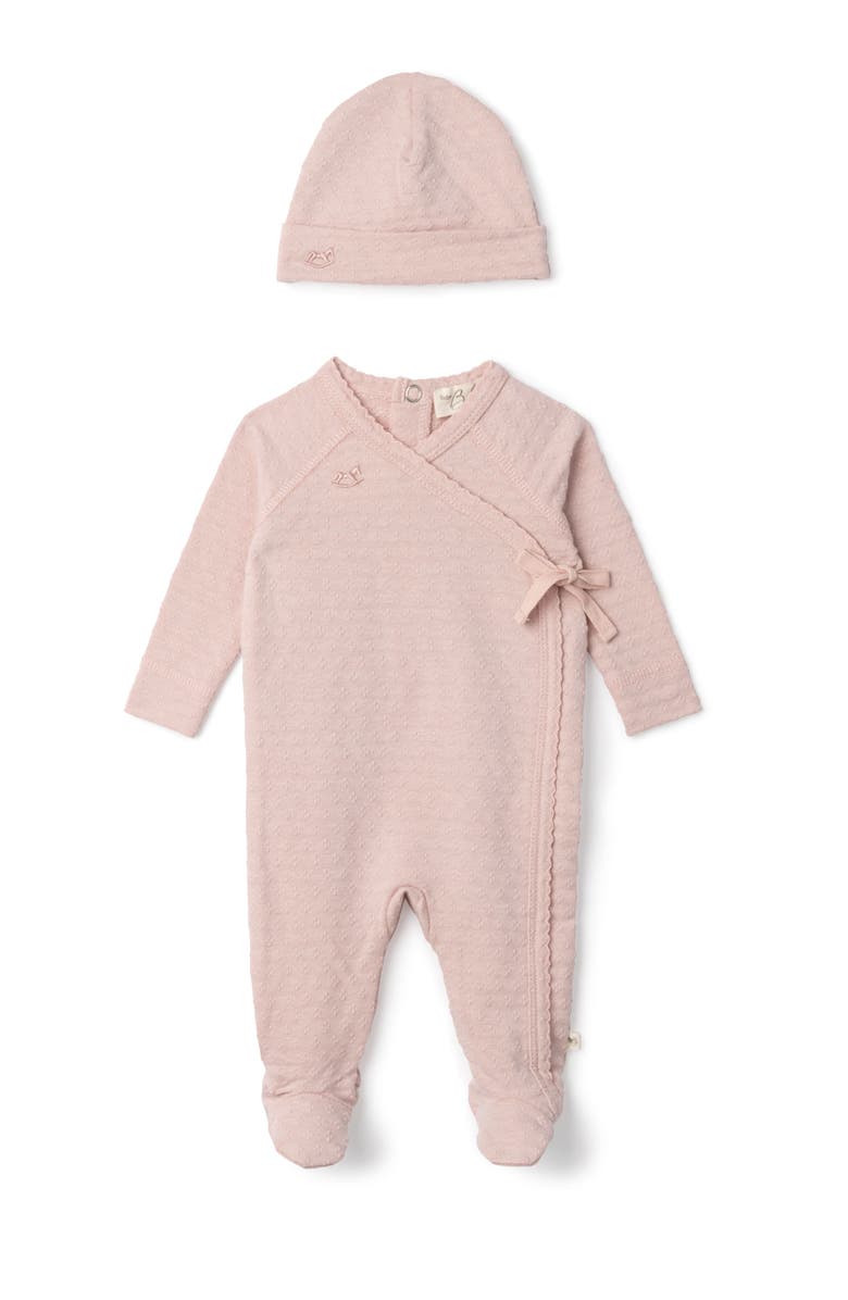 Bebe Bella Girl Embossed Diamond Wrap Romper with Matching Hat, Main, color, Pink