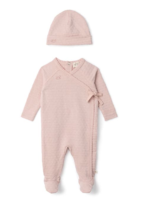 Girl Embossed Diamond Wrap Romper with Matching Hat (Baby)