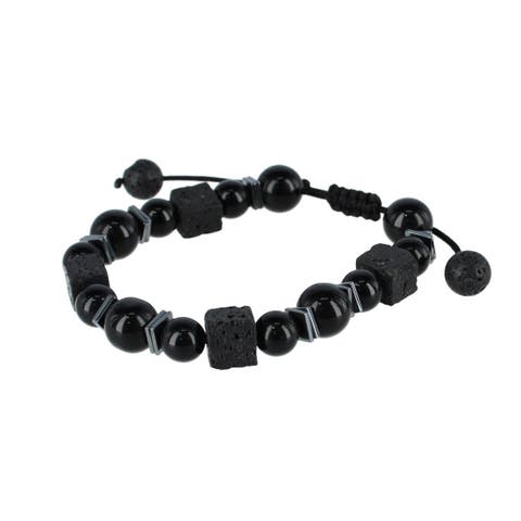 Flint Beaded Stone and Metallic Adjustable Bracelet