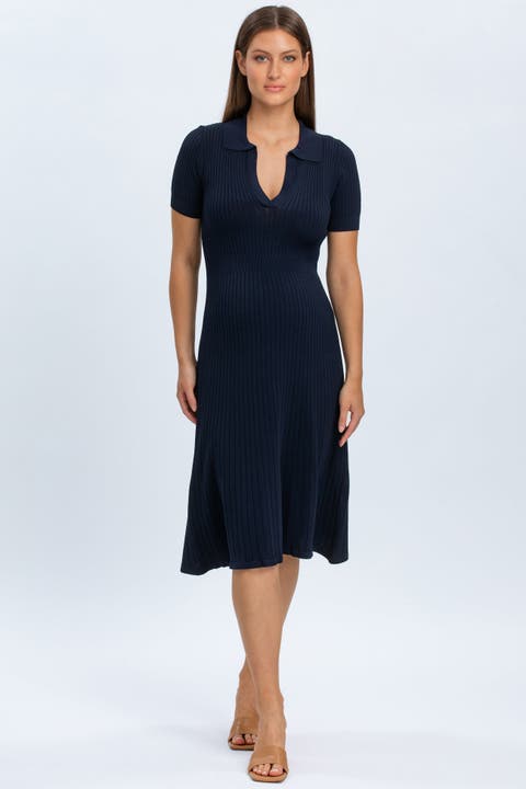 Azalea Flared Maternity Polo Knit Dress