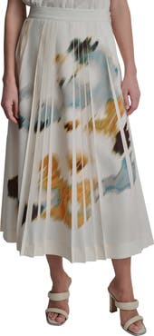 DKNY Abstract Print Pleated Skirt