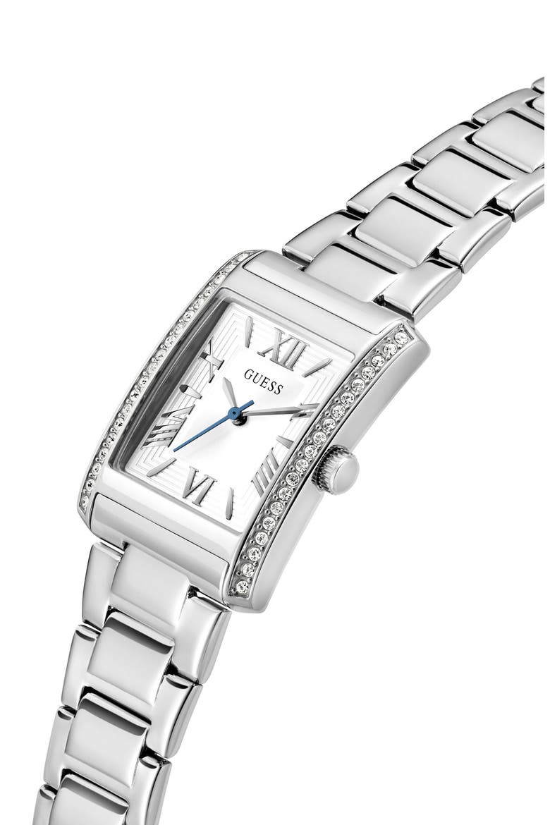 Bonnie Pavé Crystal Bezel Silvertone Bracelet Tank Watch, 27mm, Alternate, color, SILVER