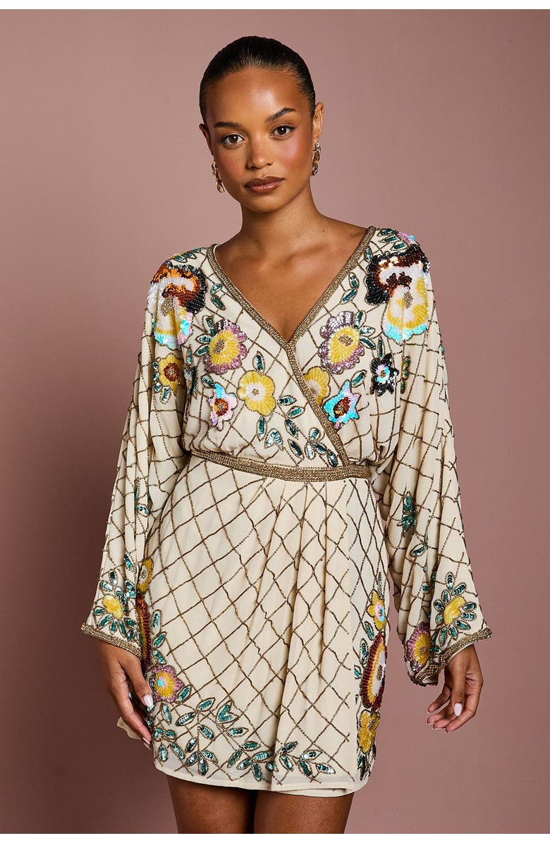 Coast Petite Embellished Mini Dress, Alternate, color, Champagne