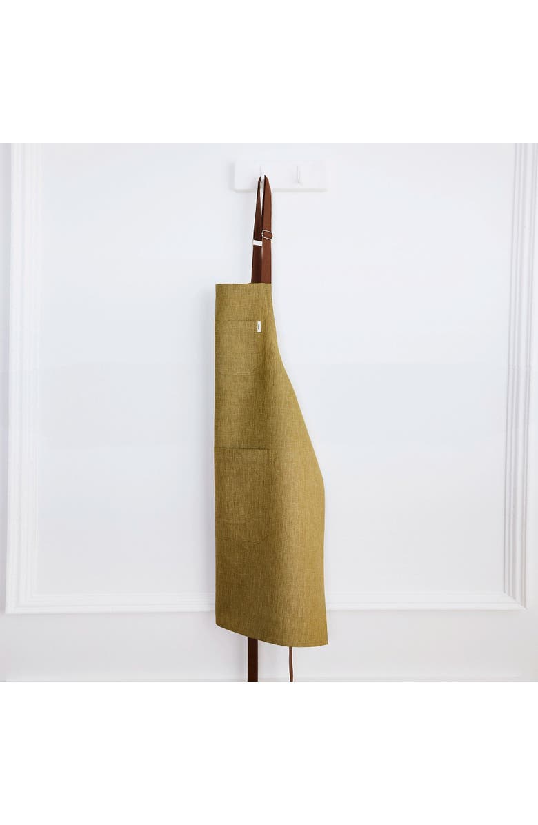 Solino Home Linen Linen Apron - Kitchen Linen, Alternate, color, Olive / Brown