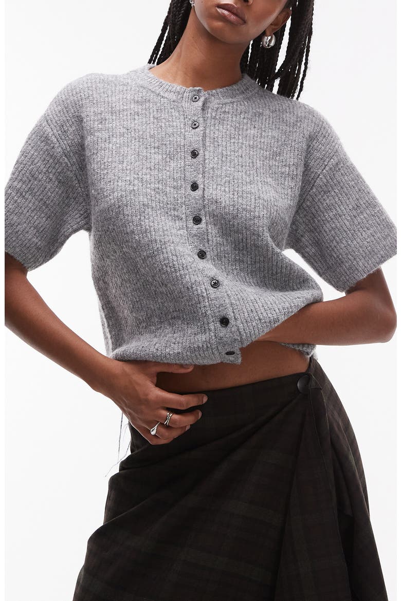 Short Sleeve Cardigan, Main, color, GREY
