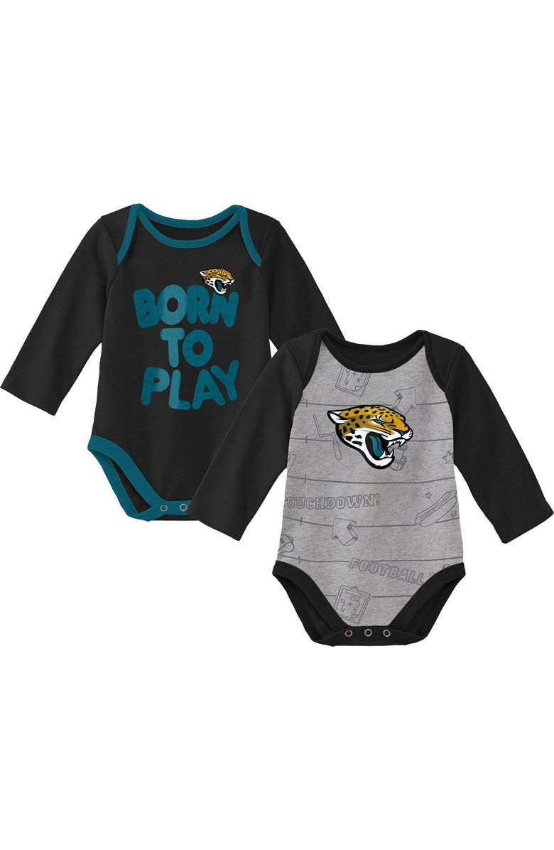 Outerstuff Newborn & Infant Black/Heathered Gray Jacksonville Jaguars Born To Win Two-Pack Long Sleeve Bodysuit Set, Main, color, Black