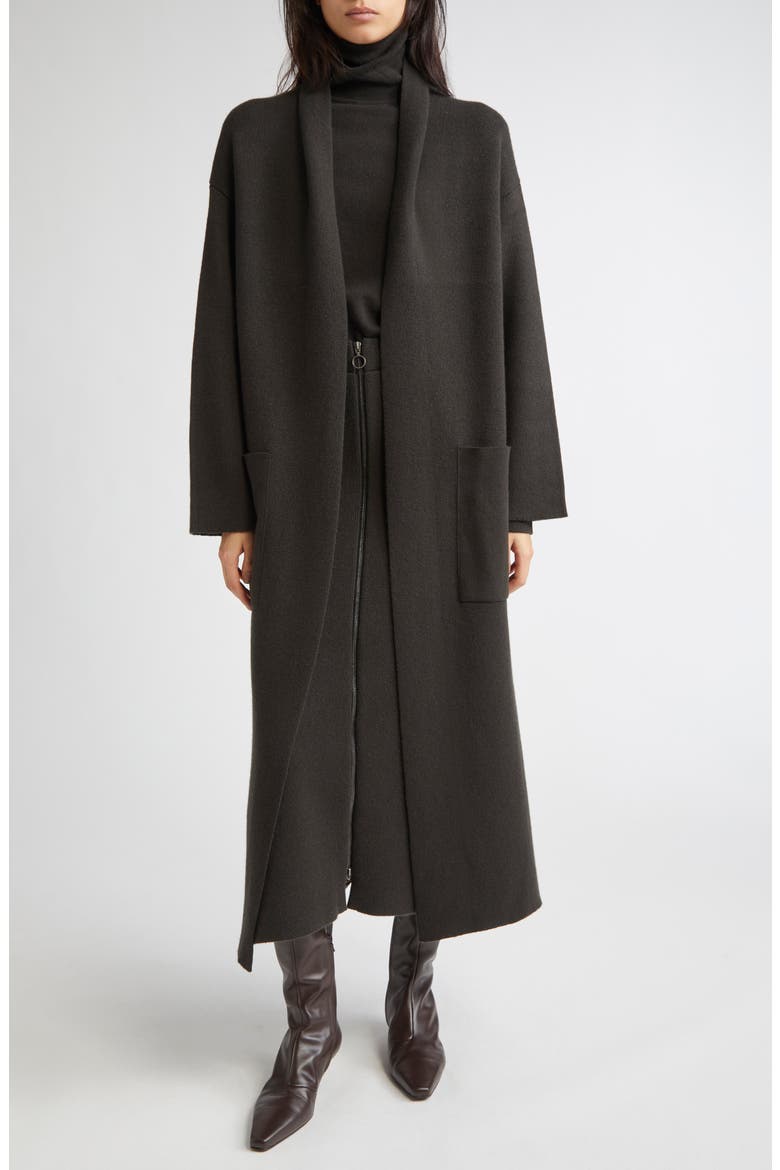 Belted Double Face Stretch Cashmere & Merino Wool Jacket, Alternate, color, IRON/ BLACK