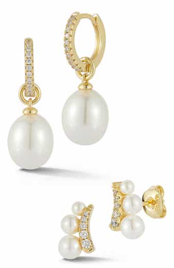 Set of 2 Imitation Pearl & Cubic Zirconia Earrings