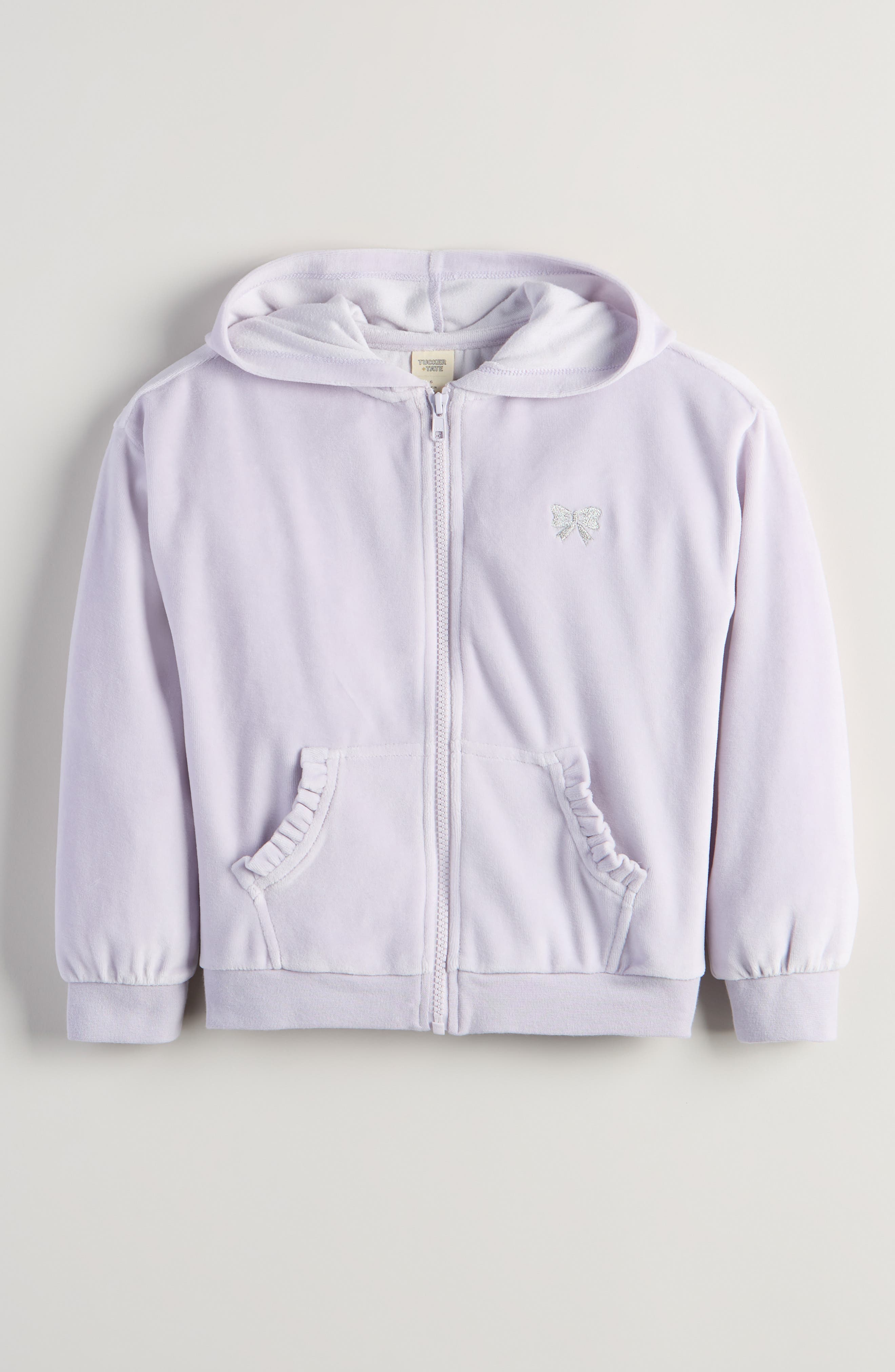 Tucker + Tate Kids' Bow Embroidered Velour Full Zip Hoodie
