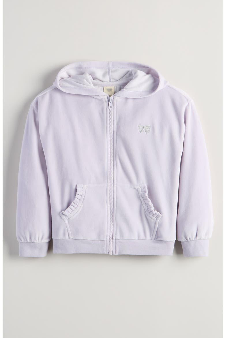 Kids' Bow Embroidered Velour Full Zip Hoodie, Main, color, PURPLE PETAL BOW EMB