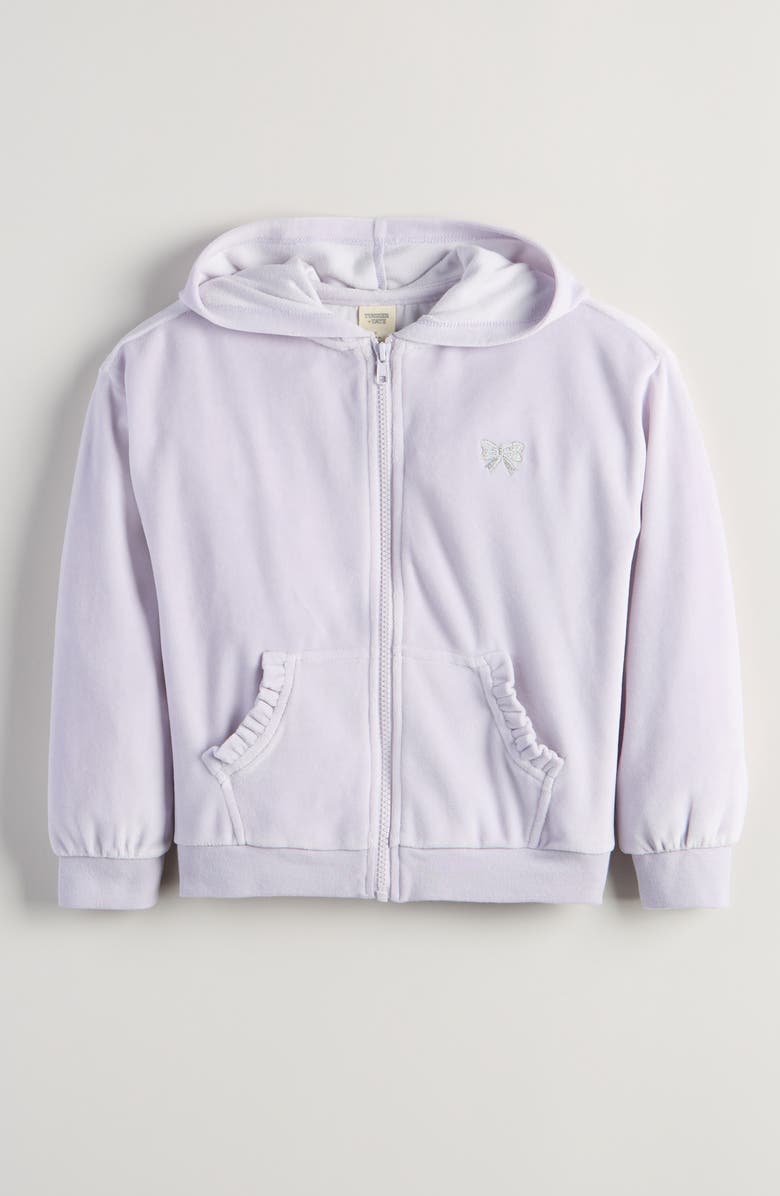 Tucker + Tate Kids' Bow Embroidered Velour Full Zip Hoodie, Main, color, Purple Petal Bow Emb