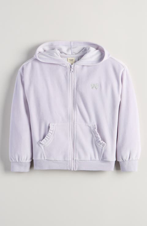 Kids' Bow Embroidered Velour Full Zip Hoodie (Toddler, Little Kid & Big Kid)