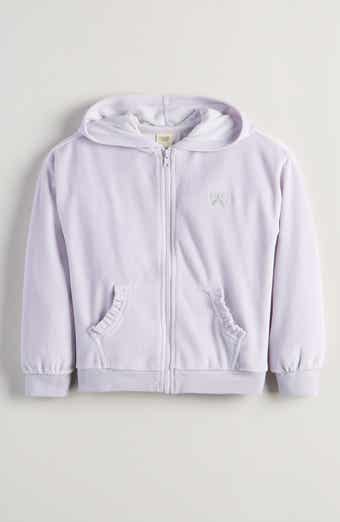 Kids' Bow Embroidered Velour Full Zip Hoodie