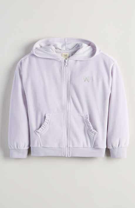 Tucker + Tate Kids' Bow Embroidered Velour Full Zip Hoodie
