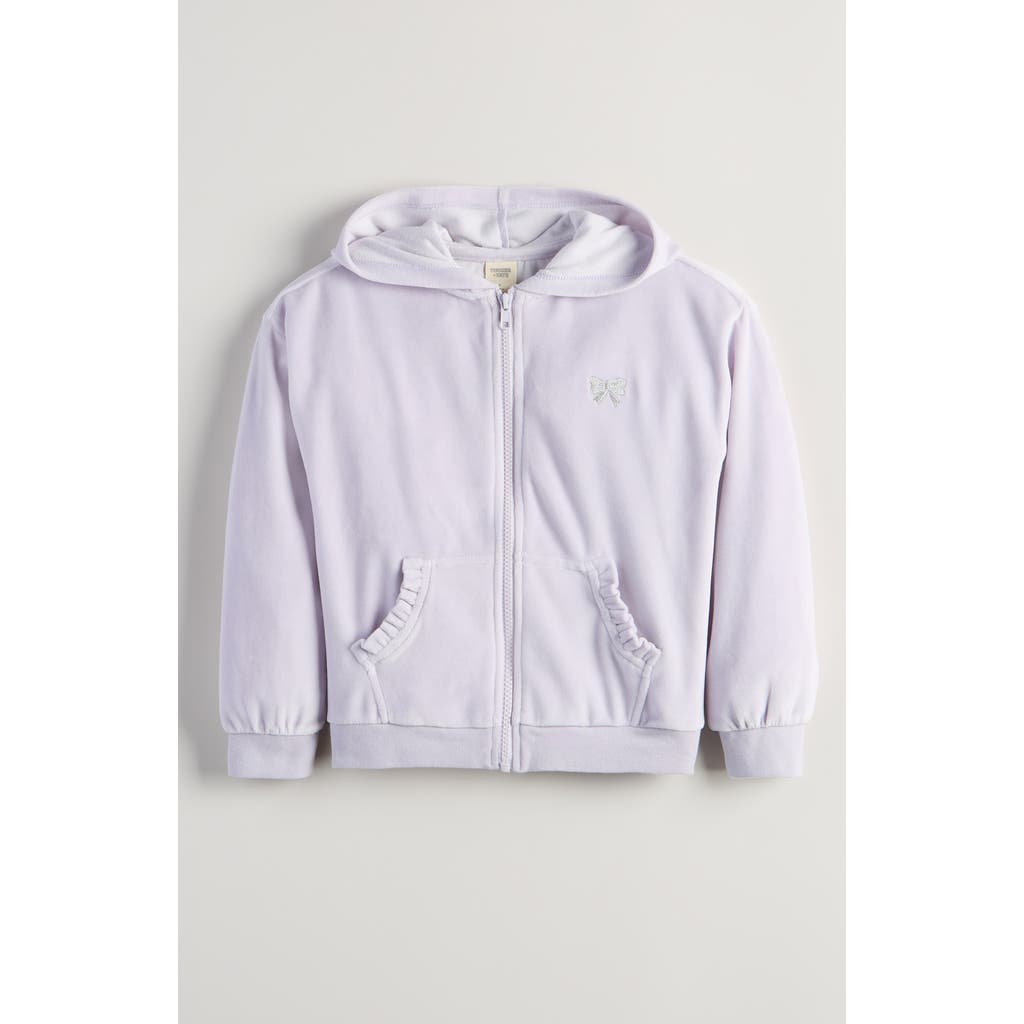 Tucker + Tate Kids' Bow Embroidered Velour Full Zip Hoodie In Purple
