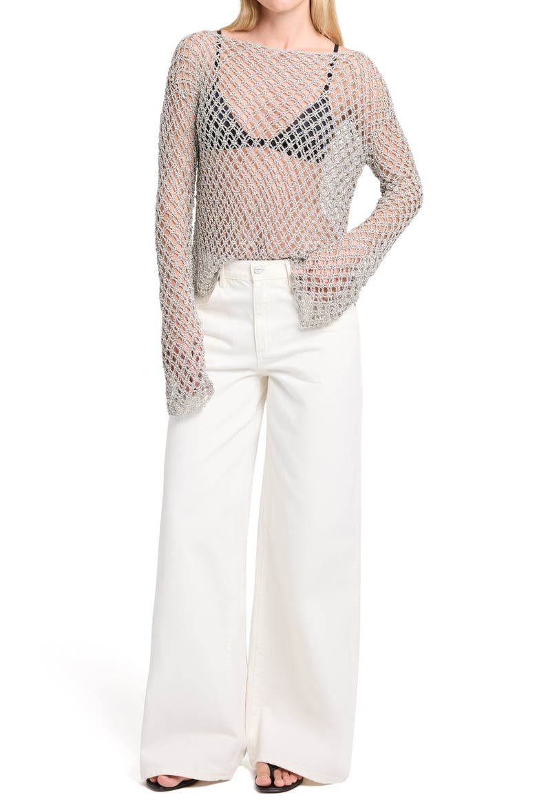Open Knit Crochet Boat Neck Top, Alternate, color, PALE CHAMPAGNE