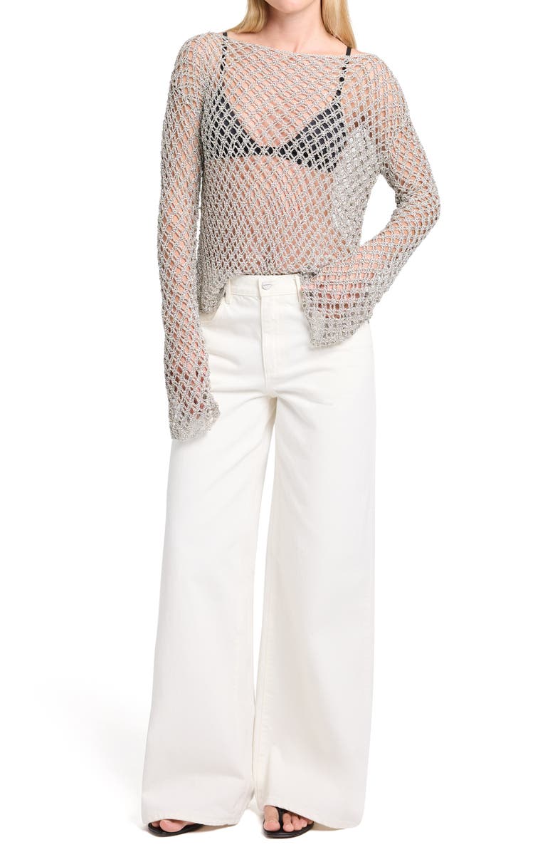 TWP Open Knit Crochet Boat Neck Top, Alternate, color, Pale Champagne