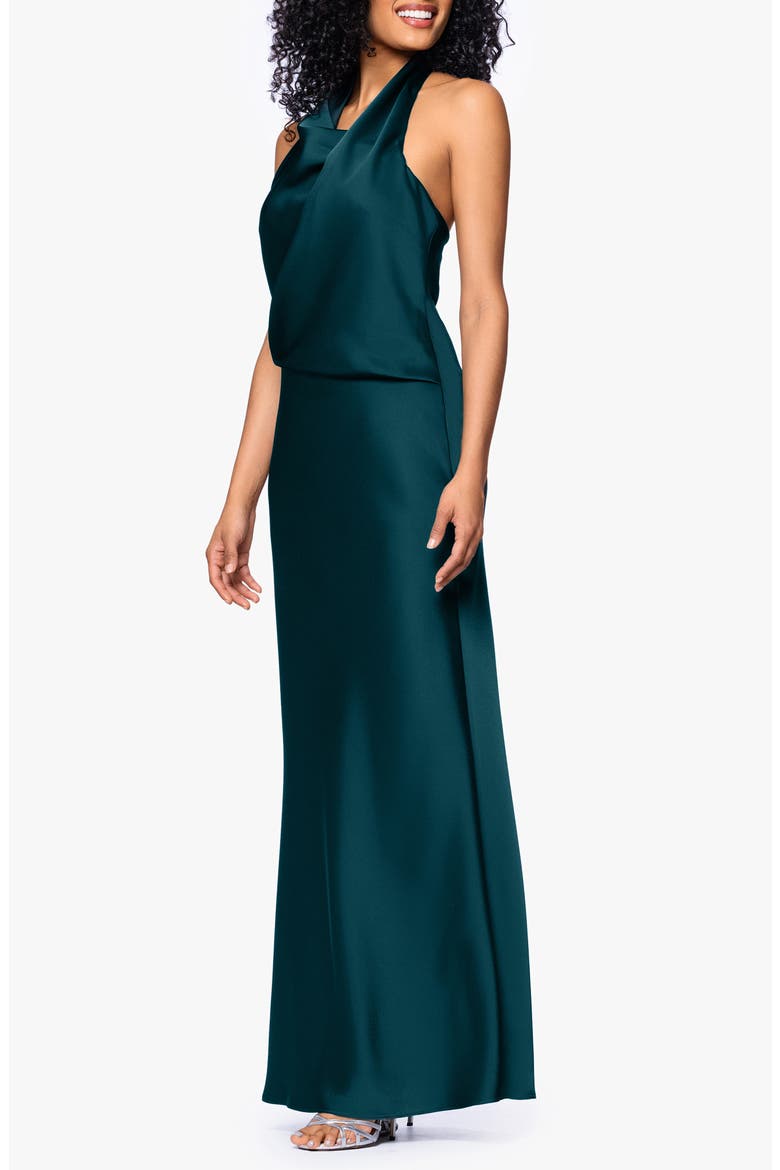 Drape Satin Gown, Alternate, color, PINE