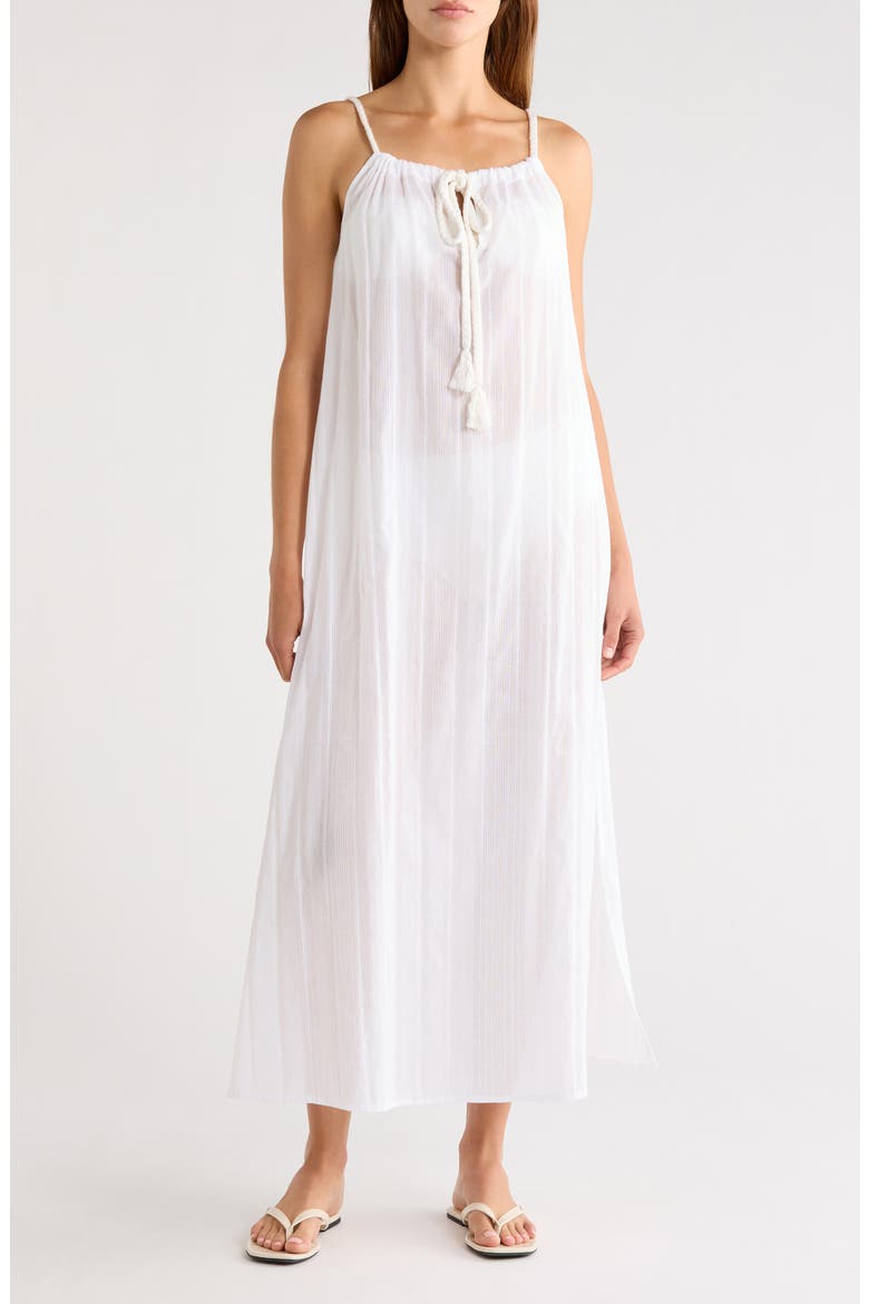 Textured Stripe Cotton Cover-Up Maxi Dress, Main, color, WHITE