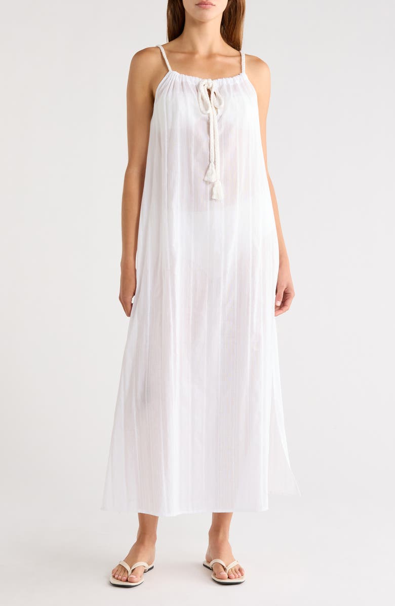 Nordstrom Textured Stripe Cotton Cover-Up Maxi Dress, Main, color, White