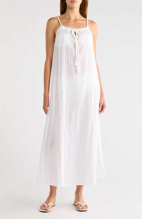 Textured Stripe Cotton Cover-Up Maxi Dress