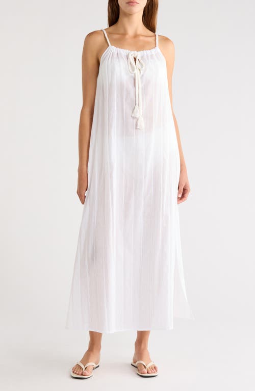 Nordstrom Textured Stripe Cotton Cover-Up Maxi Dress in White at Nordstrom, Size X-Small