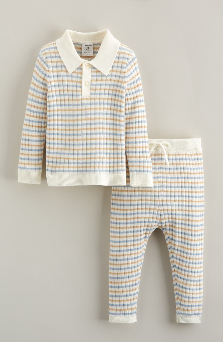 Nordstrom Stripe Cotton Blend Sweater & Leggings Set, Main, color, Ivory Egret Stripe