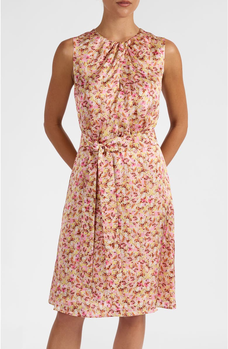 Santorelli Dalby Sleeveless A-line Dress in Floral Silk Blend, Main, color, Sweet Pink