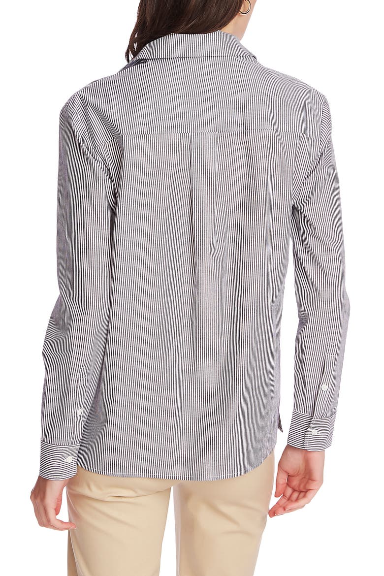 Pinstripe Button-Up Cotton Shirt, Alternate, color, RICH BLACK