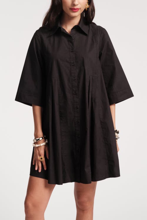 Frances Valentine Isla Pleated Mini Shirtdress In Black In Black