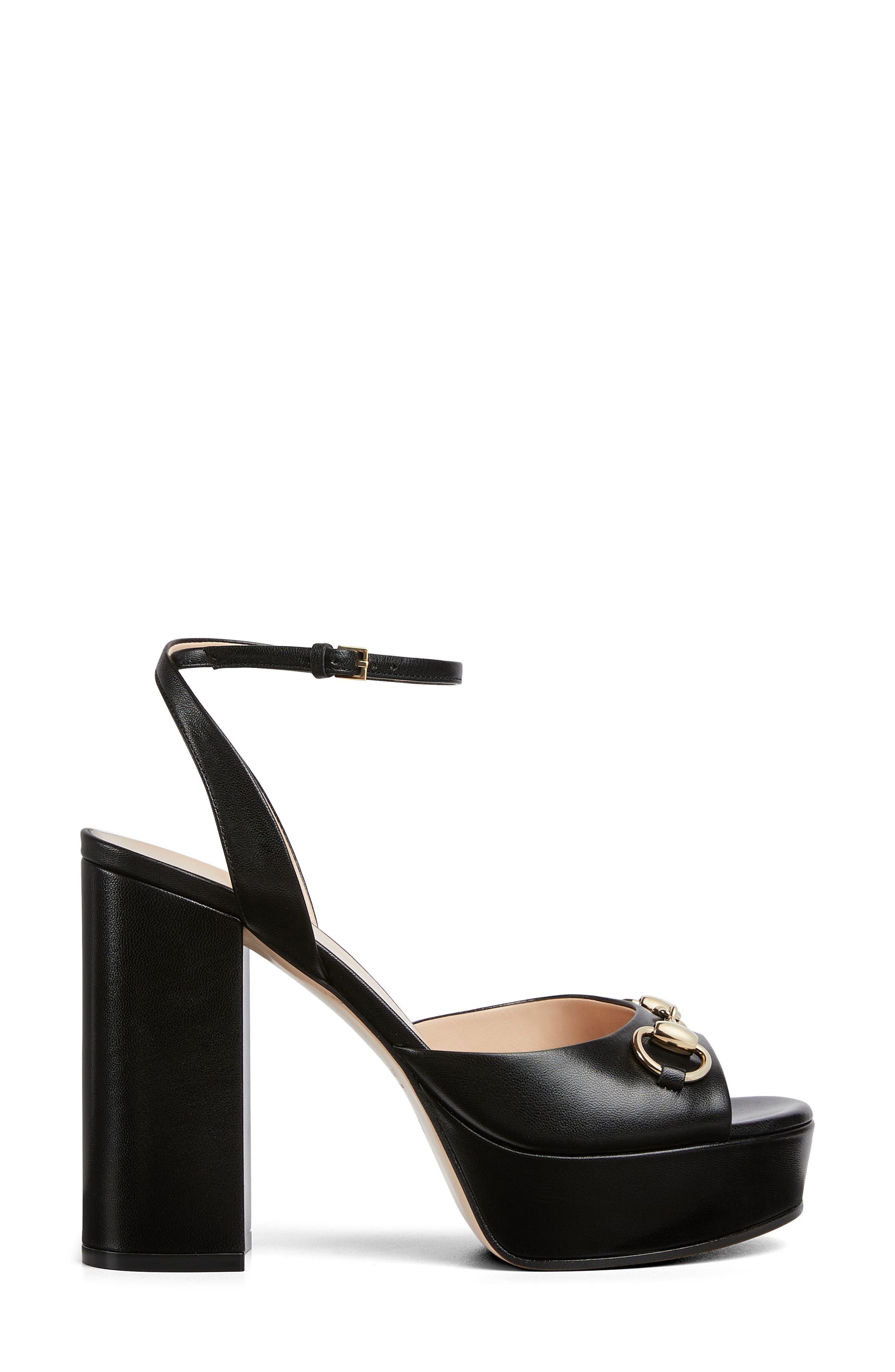 Gucci Lady Horsebit Platform Sandal, Alternate, color, Black