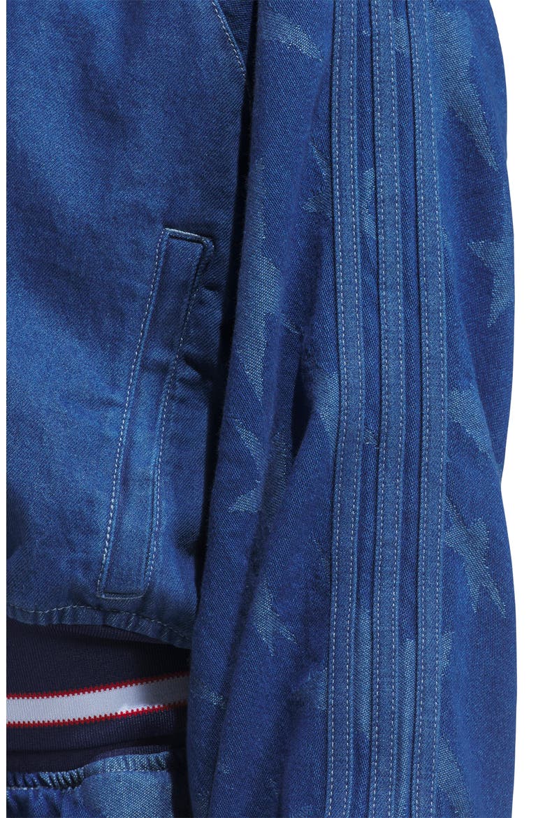 SST Denim Graphic Varsity Bomber Jacket, Alternate, color, MEDIUM BLUE DENIM