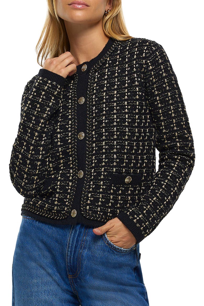 Metallic Tweed Cardigan, Main, color, BLACK