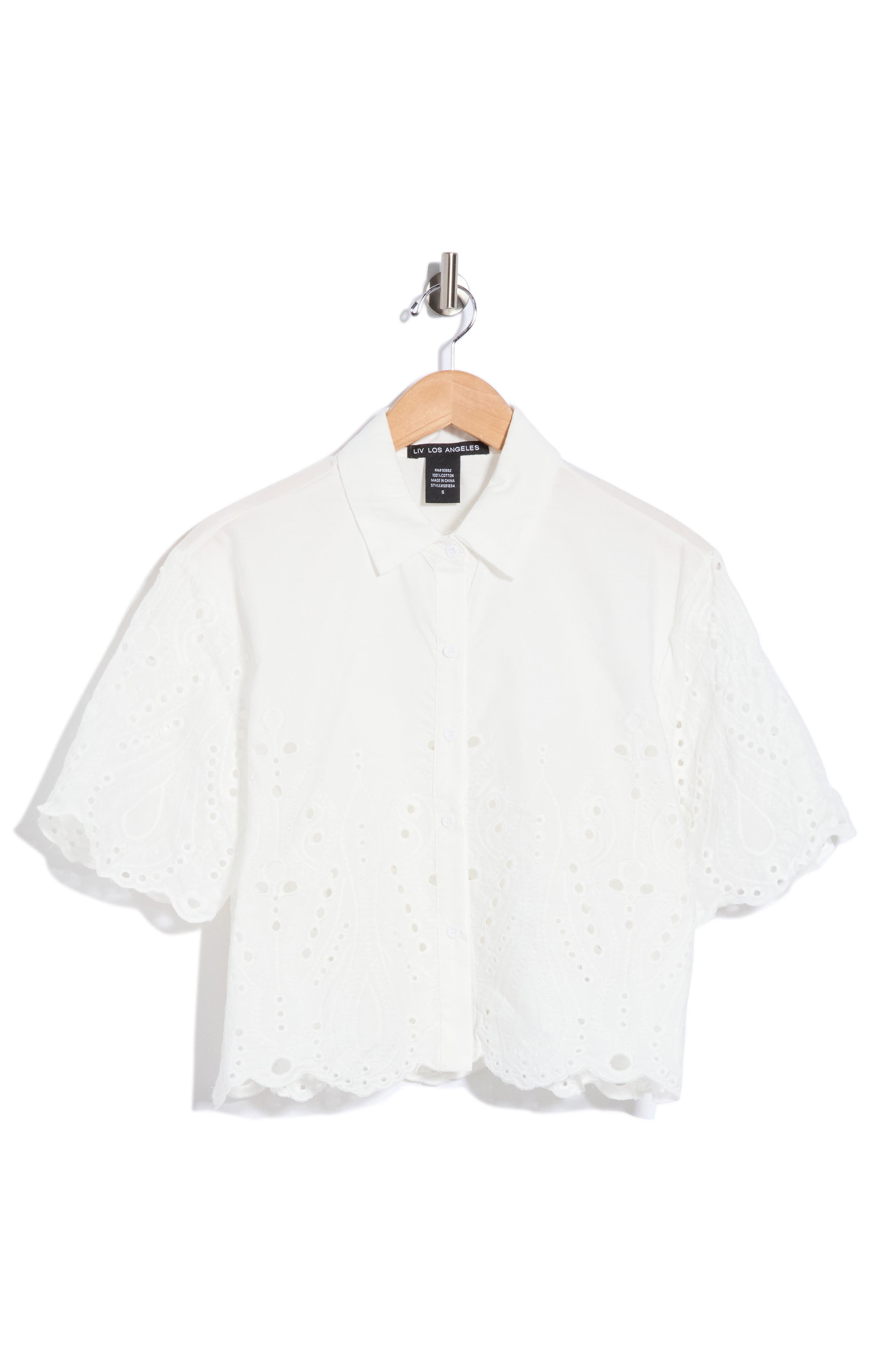 Eyelet Button-Front Crop Top