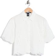 Forgotten Grace Eyelet Button-Front Crop Top
