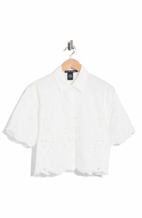 Eyelet Button-Front Crop Top