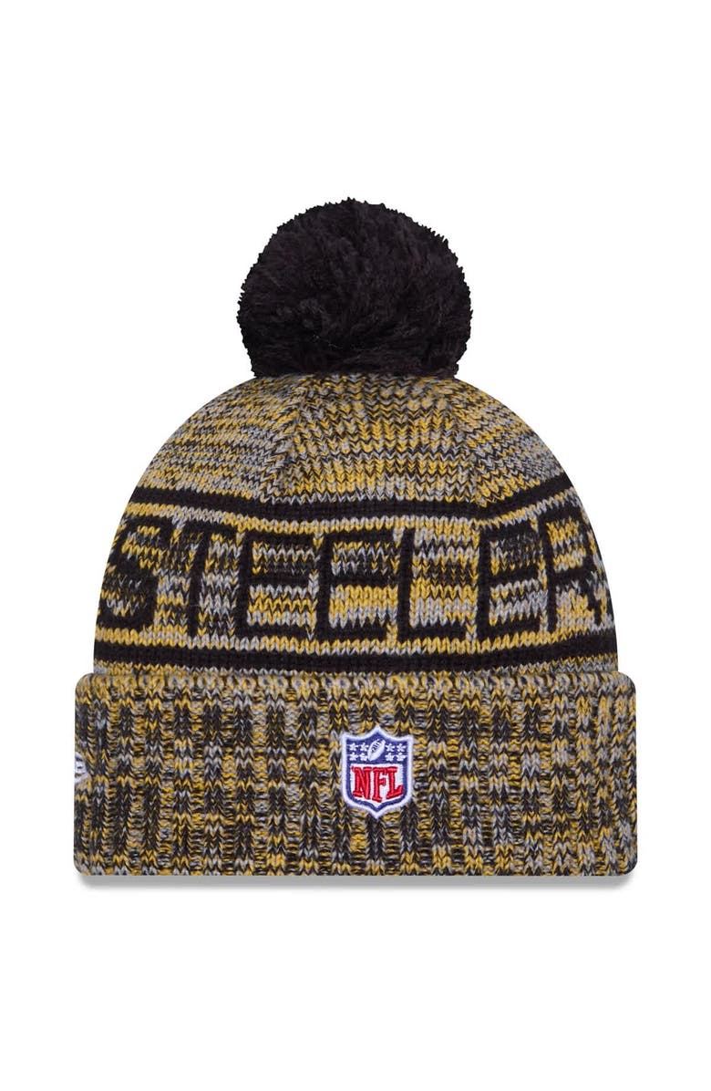 New Era Men's New Era Gold Pittsburgh Steelers 2025 Sideline Cold Weather Cuffed Knit Hat with Pom, Alternate, color,