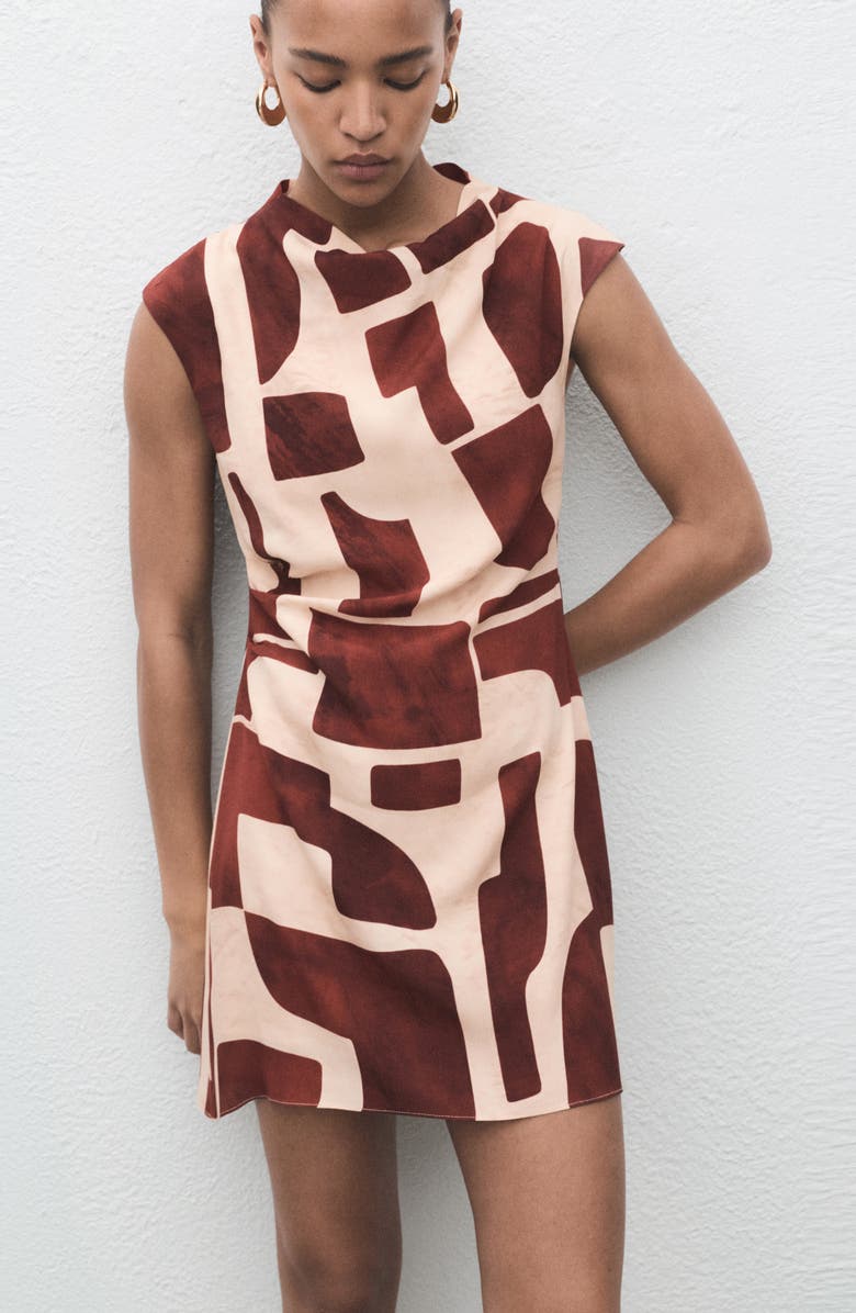 MANGO Printed Pleated Minidress, Alternate, color, Ecru