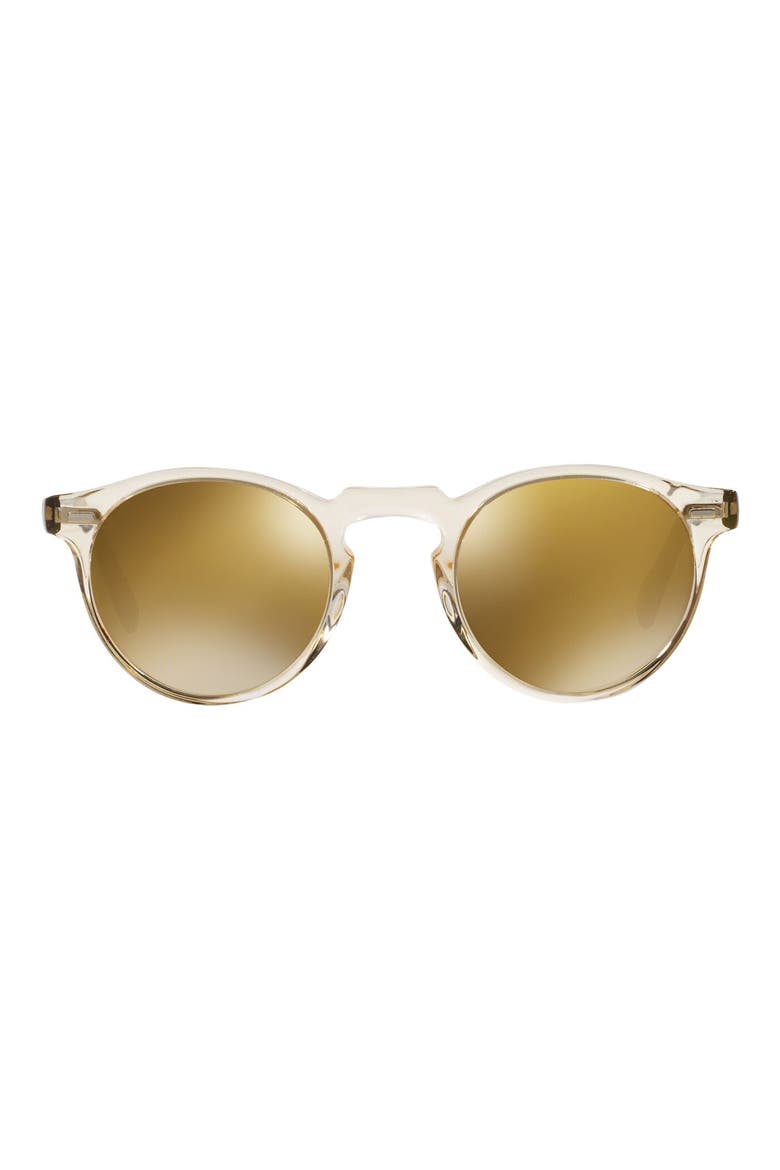 Gregory Peck 50mm Mirrored Round Sunglasses, Main, color, DARK TORT BROWN/ GOLD MIRROR