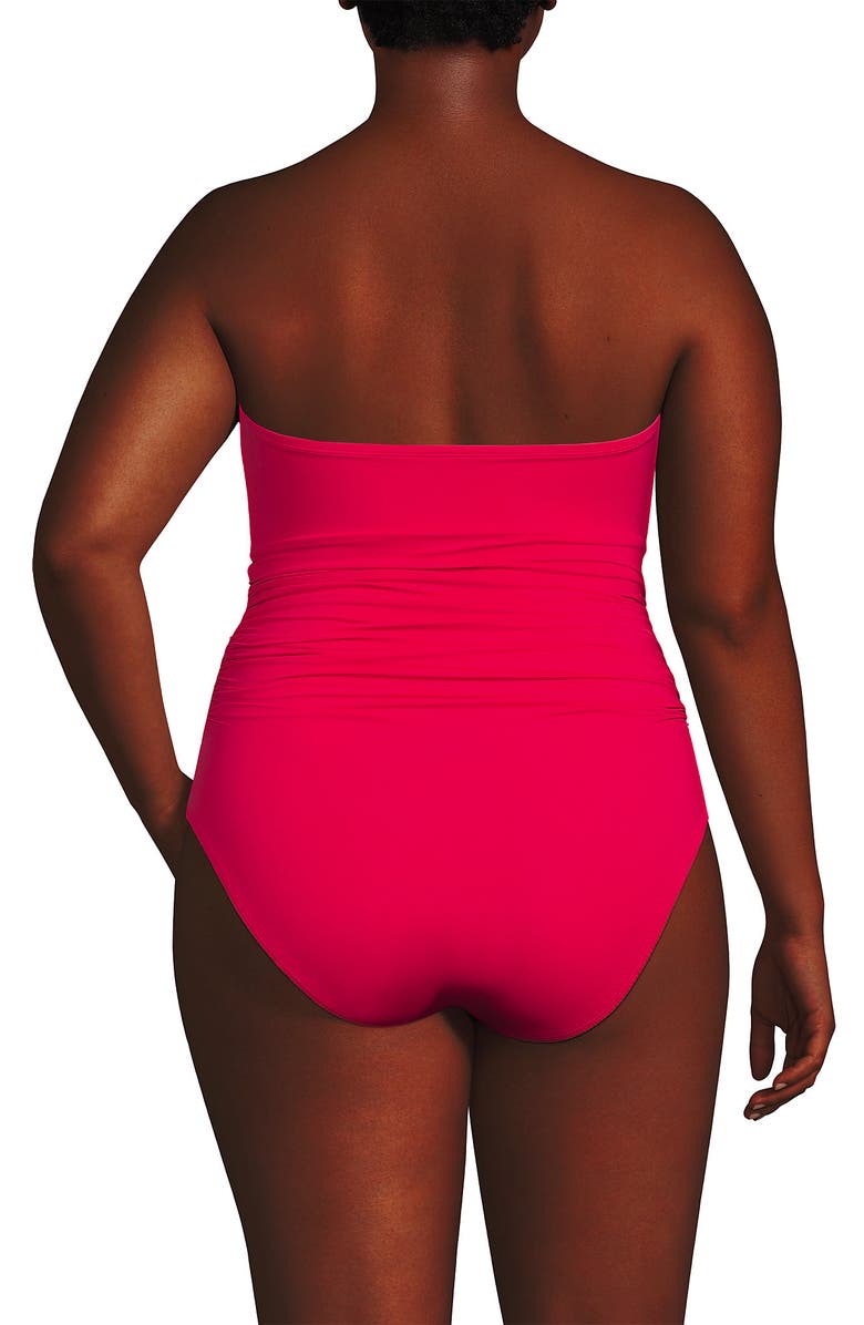 Lands' End Slender Suit Multi-Way Bandeau High Leg One Piece Swimsuit, Alternate, color, Coral Ruby