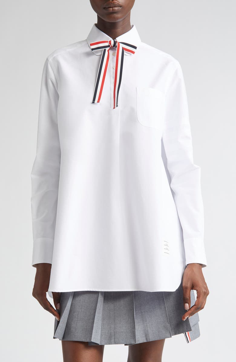 Thom Browne Bow Tie Cotton Oxford Shirt, Main, color,